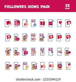 Colorful Set Of Followers Icons In Flat Style.