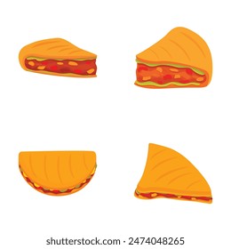 Colorful set of four cartoonstyle quesadillas, perfect for menus or foodthemed designs