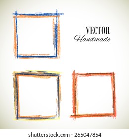 Colorful set of frame. Vector shabby design elements. Pastel texture handmade frame. Art advertising template. Pencil frame
