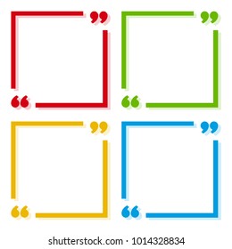 Colorful set of frames for your text with shadow. Text quote sign. Colorful icons in focus corners with shadow isolated on white background. Vector illustration