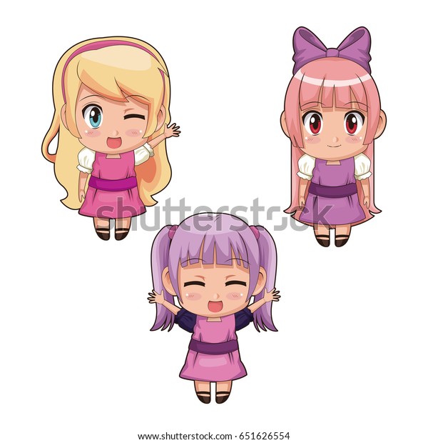 Colorful Set Full Body Cute Anime Stock Vector Royalty Free