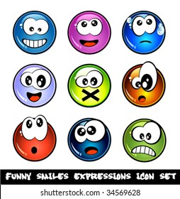 Colorful Set of Funny Smiles with different expressions