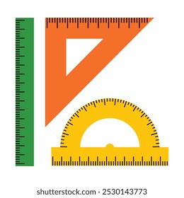 Conjunto colorido de réguas geométricas. Ilustração vetorial de artigos de papelaria para projetos de geometria e materiais educativos