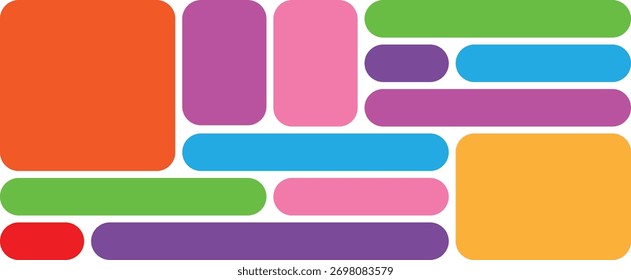 Colorido conjunto de Botones de Web brillante en un formato de Vector, perfecto como un ícono o pegatina para el diseño de Sitio web. Diseño de cuadrícula de Bento.