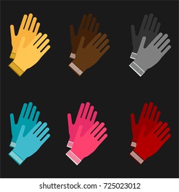 Colorful Set Of Gloves vector icon with dark gray background