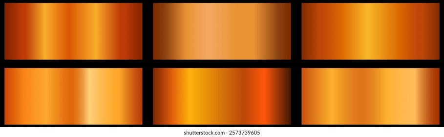 colorful set of gradients. orange metal gradient. Metallic gradient effects for designing texts and bulletin boards, infographics. Vector illustration..