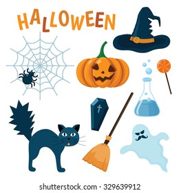 Colorful set of halloween icons. Vector illustration