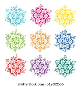 Colorful set of hand drawn flowers. Elements for your design. Can be used like icons or symbols. Floral patterns. Vector art