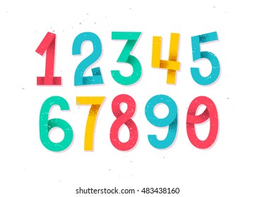 Colorful set of hand drawn numbers isolated on white, folded paper numbers for your designs