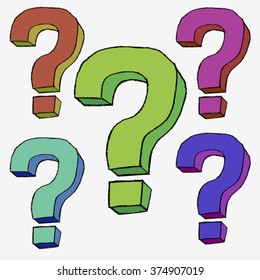 Colorful set of hand drawn question marks, vector illustration