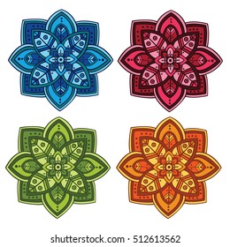 Colorful set of hand drawn round ornaments. Mandala design. Vector art
