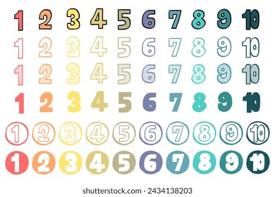 Colorful set of hand-drawn numeric icons