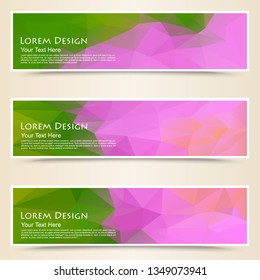 Colorful set of horizontal shiny banners.Abstract polygonal background.Design for card, wallpaper, website business, web banner, header template.Vector illustration.