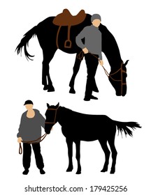 Colorful set of horse and man silhouette