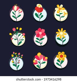 Colorful set icons elements flower