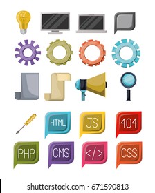 colorful set of icons elements of web programming languages vector illustration