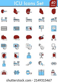Conjunto Colorido De Icu Icon En Estilo Plano.