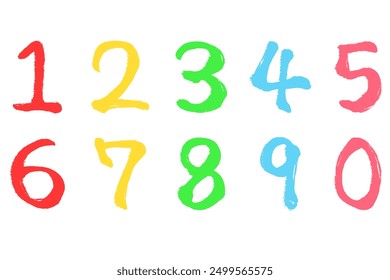 Colorful set of illustrations of numbers with a touch of brush