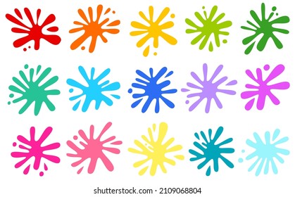 A colorful set of ink blots and paint splats designed in a simple flat color.

