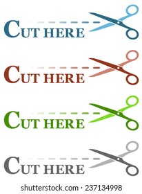 colorful set isolated dotted lines with scissors
