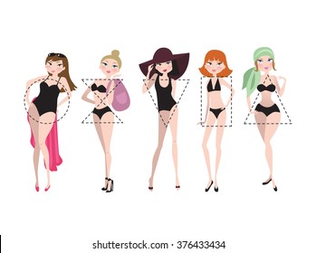 Colorful set of isolated female body shape types. - Illustration
