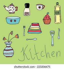 Colorful set of kitchen items