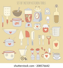 Colorful set of kitchen tools. EPS 10. No transparency. No gradients.