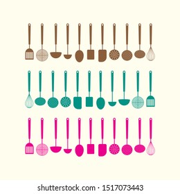 Colorful set of kitchen utensil. Vector icon set