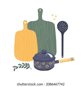 Colorful set of kitchen utensil. Vector set