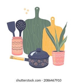 Colorido conjunto de utensilios de cocina. Conjunto de vectores