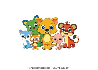 Colorful set of little cartoon animals characters. Baby animals icons set isolated on white background. 1