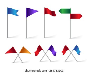 Colorful Set of Location and Destination Flag Icons for Navigation and Maps. Isolated Vector Illustration.