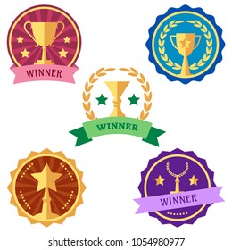 Colorful set of logo awards and cups. Vector illustration