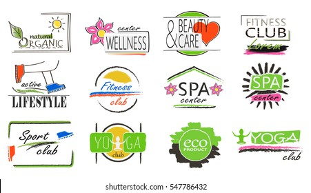 Colorful set of logotypes or label for healthy lifestyle product design