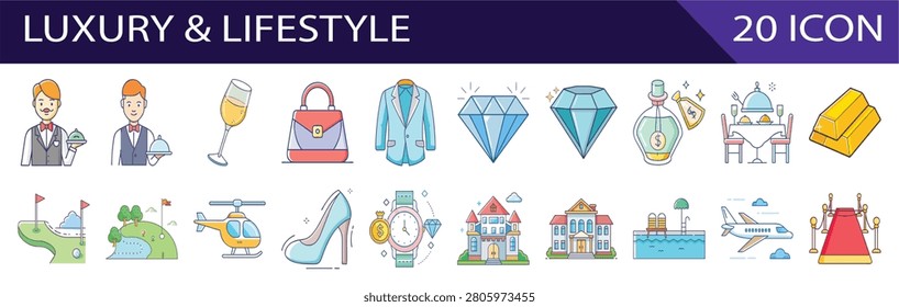 Colorful set of luxury and lifestyle elements arranged in a flat lay composition with gold accents