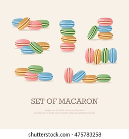 Colorful set of macaron, Isolated macaron on cream background.