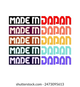 Colorful set of Made in Japan brand identity label. Minimal certificate product sticker logo. Vector illustration.