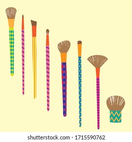 colorful set of makeup brushes