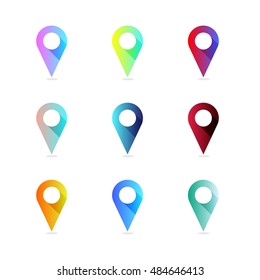 Colorful Set of Map Marker Icons with Long Shadow
