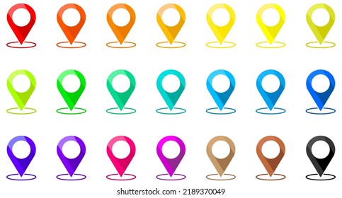 Colorful set of map pin icon. Location pin symbol. Vector illustration