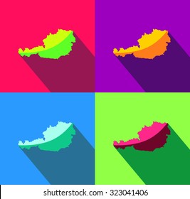 colorful set of maps austria with long shadow vector icon