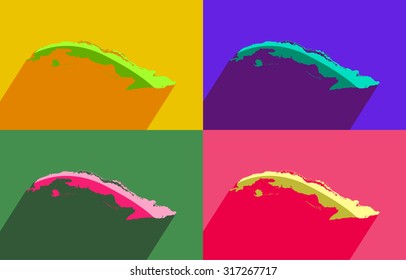 colorful set of maps cuba with long shadow vector icon