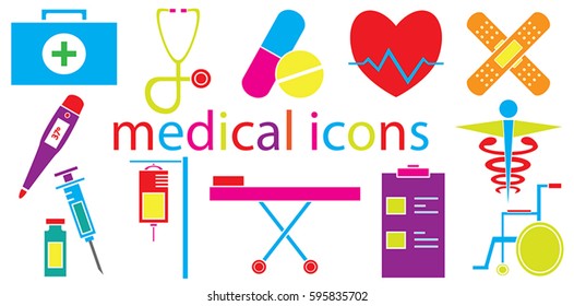 Colorful Set of medical icons vector isolated in white background.