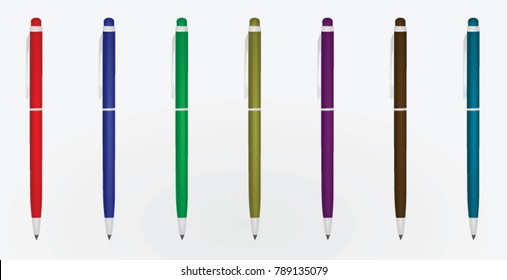 Colorful set of metal pens. vector illustration