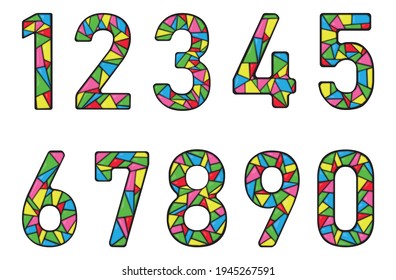 Colorful set of the mosaic numbers colorful set.  Vector element illustration template for web design or greeting card, postcard, kids game, ui design.
