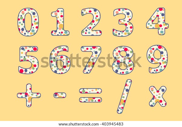 Colorful set of numbers. Numbers set of colorful\
circle. Zero, one, two, three, four, five, six, seven, eight, nine\
and mathematical\
signs.