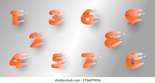Colorful set of numbers isolated on white, folded paper numbers for your designs