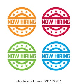 Colorful Set o fNow Hiring Labels