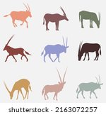 Colorful Set Of Oryx Antelope Vector Illustration