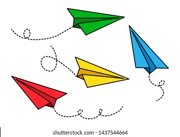 Colorful set of paper planes. Vector illustration